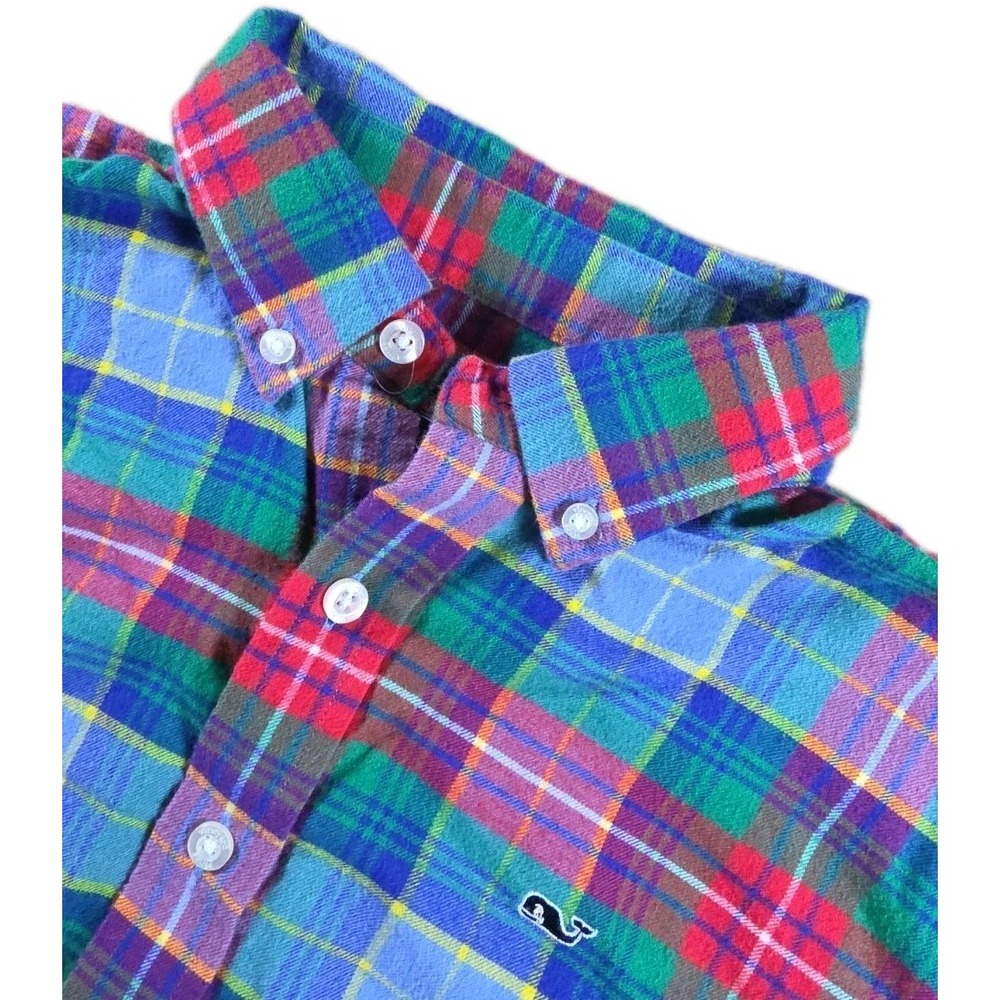 Vineyard Vines Shirt Youth Large FLANNEL Plaid Whale‎ Shirt Button Down Boys